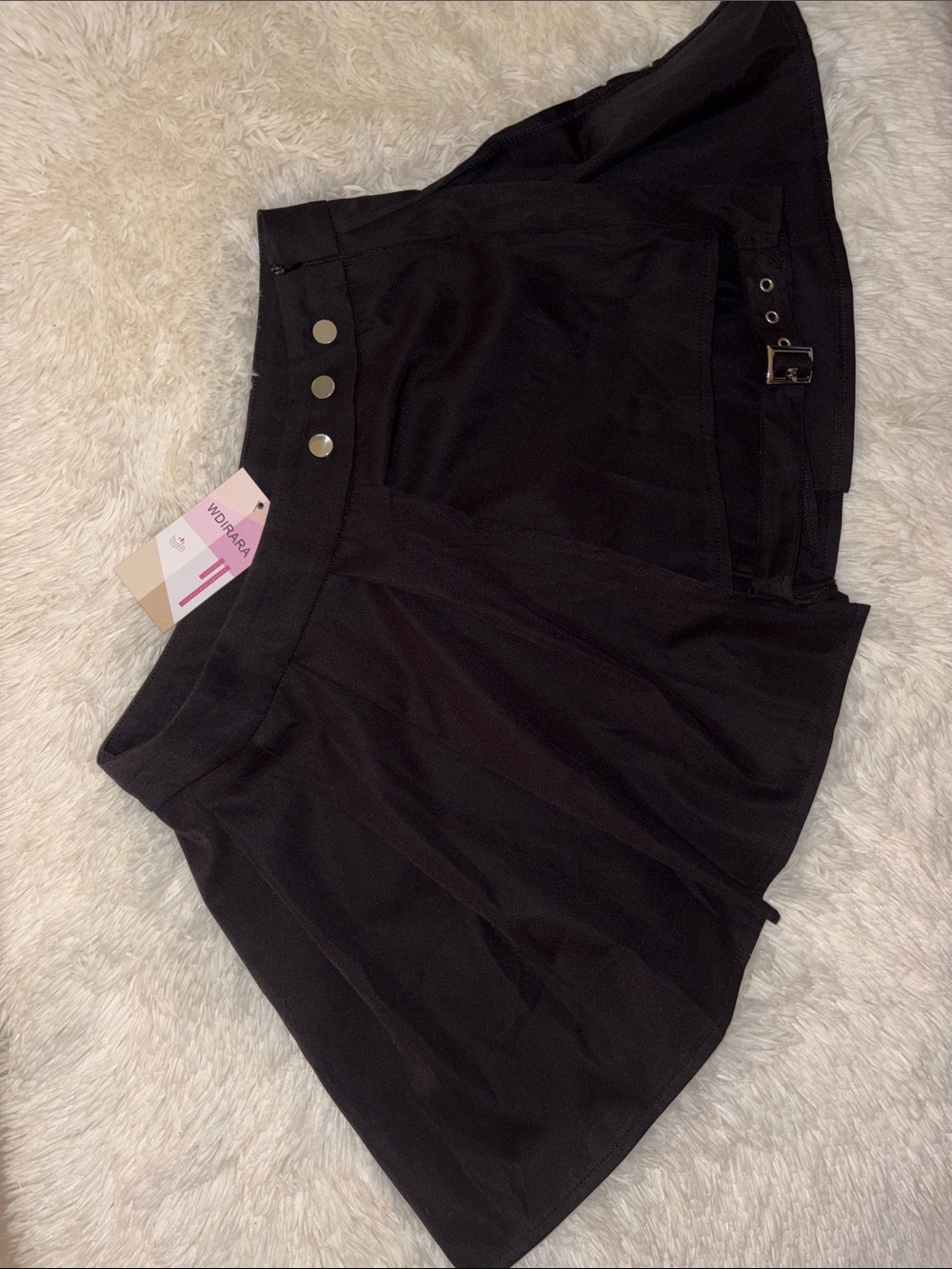 WINDRARA Black Pleated Circle Skirt/skort with Button Detail